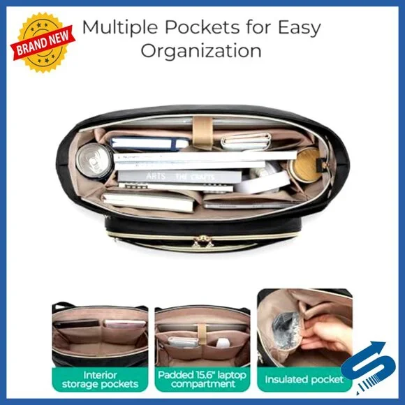 15.6in Quilted Laptop Tote with Insulated Pocket, Teacher Nurse Bag - Picture 2 of 6